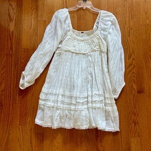 Free People Cream crochet Ruffled Tiered Sundress